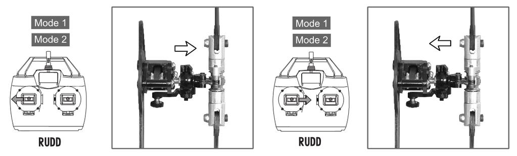 To check the correct operation of the rudder direction move the rudder stick on the transmitter left and right.