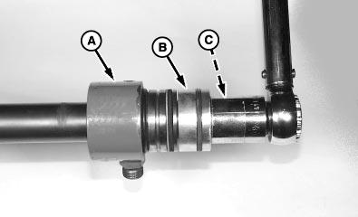 100 Wire Locked Cylinder 15 6 NOTE: Install rod end in soft-jawed vise in order to torque nut. 19. Install rod guide (A), piston (B) and nut (C) on rod. 20.