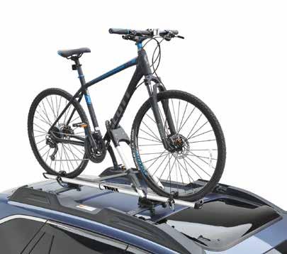 LIFESTYLE Thule Bike Carrier Fork Mounted The Fork Mounted Bike Carrier features a sliding rear wheel cradle that moves forward and backwards to securely fit most bikes with up to 2.6" wide tires.