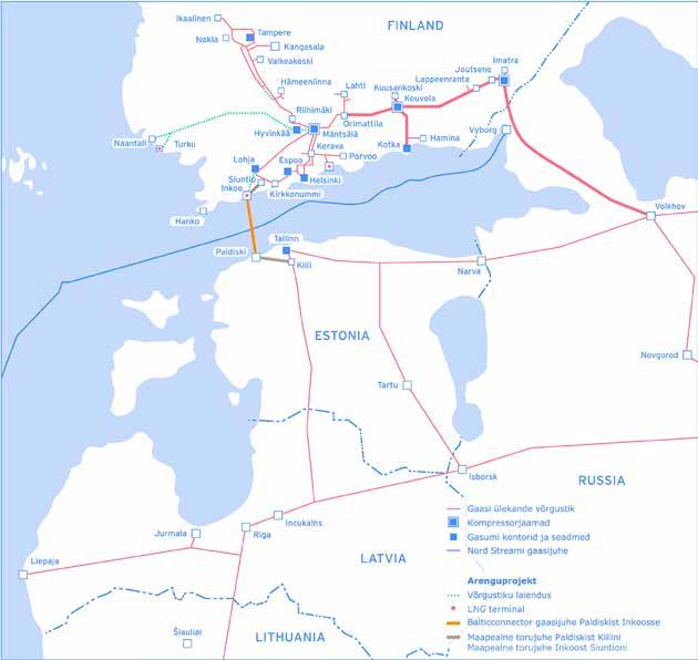 PROJECKTI KIRJELDUS Joonis 1.1. Soome lahe piirkonna gaasitrassid (olemasolevad ja kavandatavad) te toodete hulgimüük).