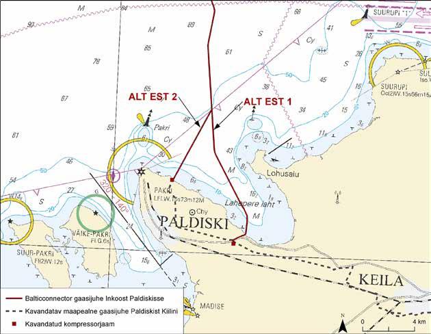 PROJECKTI KIRJELDUS 1.4.3 Gaasijuhtme trass Eestis Eestis on kaks võimalikku maabumiskoha alternatiivi Pakri poolsaarel: Kersalu (ALT EST 1) ja Pakrineeme (ALT EST 2), vt Joonis 1.6.