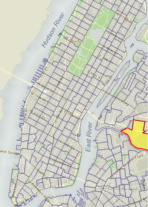 Figure 1: Census Block in Manhattan Area 4.5 Grid Cells The demand for taxis varies by location. Many characteristics of demand at a location are constant over time.