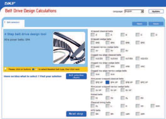 Design optimization Belt drive calculation program SKF has a calculation tool to help