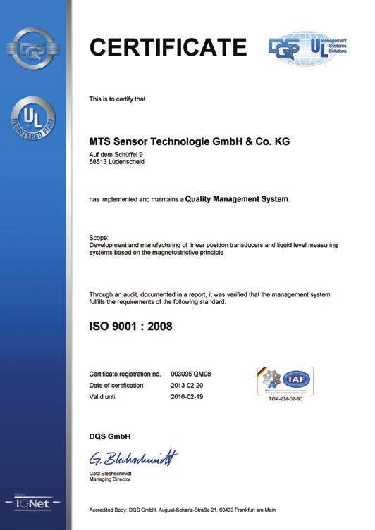 R-Series Catalog QUALITY ASSURANCE The quality of our position sensors and liquid level transducers is our mission and it is black on white certified.