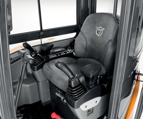 Standard equipment: weight adjustable suspension seat, radio USB with 2 speakers, foldable pedals, multiple storage compartments, Air conditioning (optional for CX37C).