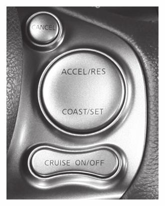 CRUISE CONTROL (if so equipped) To activate cruise control, push the CRUISE ON/OFF switch. The CRUISE indicator light in the instrument panel will illuminate.