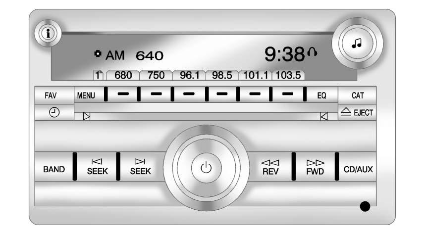 In Brief 1-17 Vehicle Features Radio(s) Radio without Touchscreen or : Seek or scan stations. 4 : Change the display between the radio station frequency and the time, if equipped.