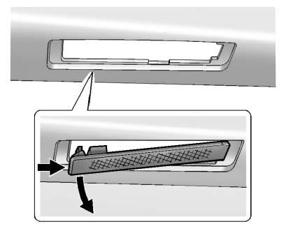 Vehicle Care 10-27 License Plate Lamp To replace one of these bulbs: 1. Open the liftgate. See Liftgate on page 2 9. 2. Push the left end of the lamp assembly toward the right. 3.