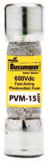 600V s 10x38mm Bussmann series PVM fuses 600Vdc, 4-30A Features and benefits: Specifically designed to protect solar power systems in extreme ambient temperature per UL 248-19 Capable of withstanding