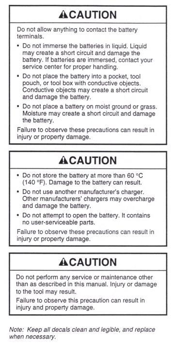 Important Safety Information Identification Specifications Crimp Tool Length=14.5 (368mm) Width=2.9 (74mm) Depth=3-1/8 (79mm) Mass/Weight (with battery)=3.74lb (1.