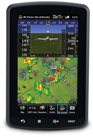 Pairing the transponder with a display overlays TIS-B traffic and subscriptionfree FIS-B weather¹ on top of colorful, moving maps with reference to airspace, terrain, flight plan information and