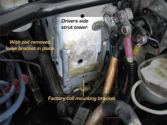 (See: Fig3a) Disconnect the factory TFI harness from the coil and gently move it aside. Remove the coil primary wire from the coil tower, leaving the other end connected to the distributor cap.