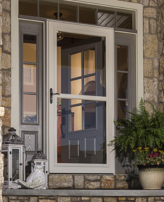 E Retractable Screen Doors Classic Elegance EasyVent Selection 1 7 /8" thick aluminum frame; maintenance-free finish Smooth overlapping frame extends over door seam to seal out weather and conceal