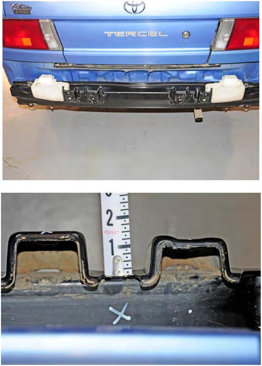 These rigid attachments represented the frame horns or the unibody structure and were much stiffer than the bumpers and their mounting brackets.