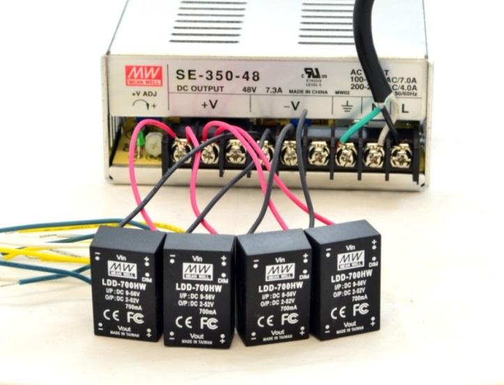 20 Repeat with the remaining LDD drivers as pictured below. Connecting LDD Drivers to LED Strings Finally, connect the Vout + and wires from one LDD driver to one driver jumper per the diagram below.
