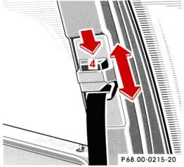 4 Button for belt outlet Raising: Slide belt outlet upward. Lowering: Press button (4) and slide belt outlet downward. Caution!
