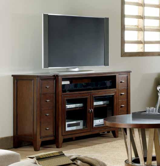 consoles accommodating 70 (178 cm) TVs 5276-55490 Entertainment Console Hardwood Solids with Maple Veneers, Glass and Silver Leaf Six drawers with removable CD/DVD dividers, two doors with adjustable