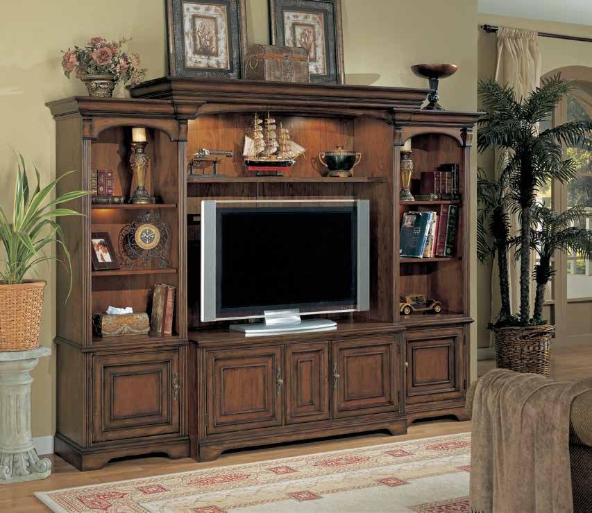 home theater accommodating 55 (140 cm) televisions DANFORTH Birch Solids & Cherry Veneers with a Rich Medium Brown Finish; Recessed Campaign Hardware 388-70-111 Four Piece Wall Group 100W x 19 3/4D x