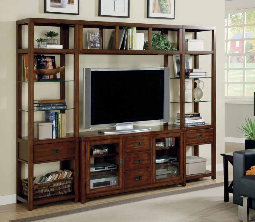 CD/ DVD storage; one drop-front drawer; three plug outlet; levelers. Can be used freestanding. 56W x 19 3/4D x 28 1/4H (142 x 50 x 72 cm) 46 hookerfurniture.