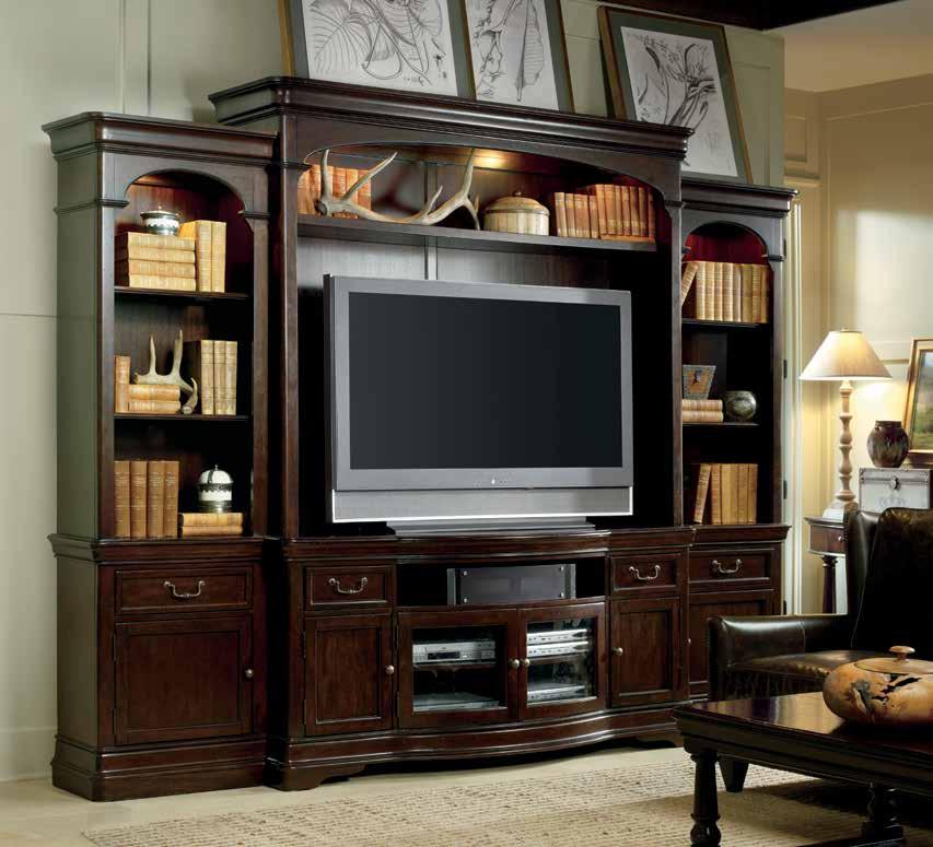 home theater accommodating 70 (178 cm) televisions SHERIDAN Mahogany Solids & Veneers 5038-70222 Four Piece Wall Group 122 3/4W x 23D x 94H (312 x 58 x 239 cm) Consists of: 5038-70451 Left Pier