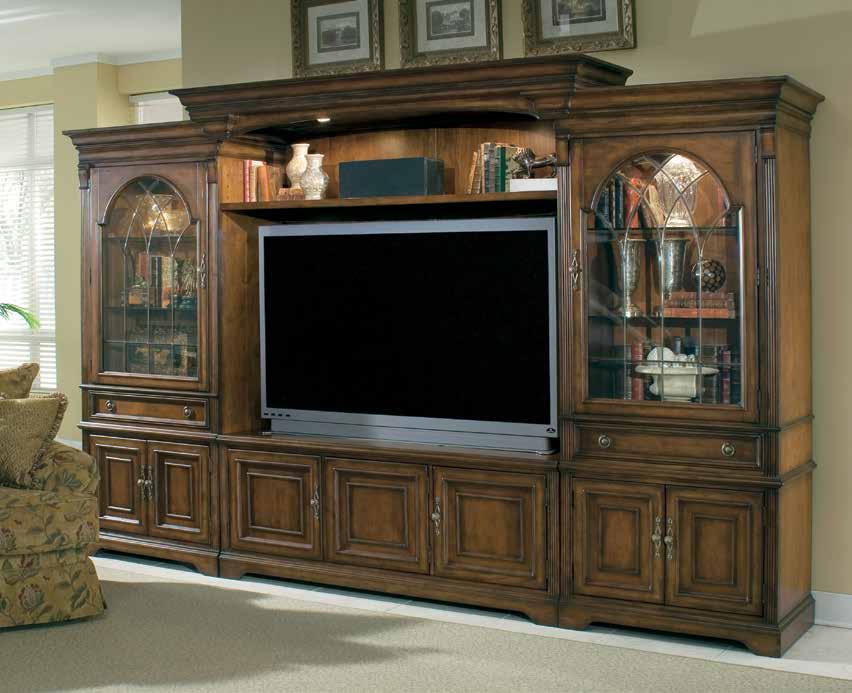 All TV-ready accents include: drop-front drawers ventilated back panels interior depth of 18 inches or more BROOKHAVEN Hardwood Solids with Cherry Veneers; Highly Distressed Medium Clear Cherry
