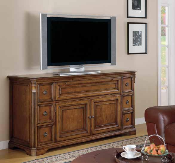 cloth; six drawers with removable CD/DVD partitions; three plug outlet; levelers.