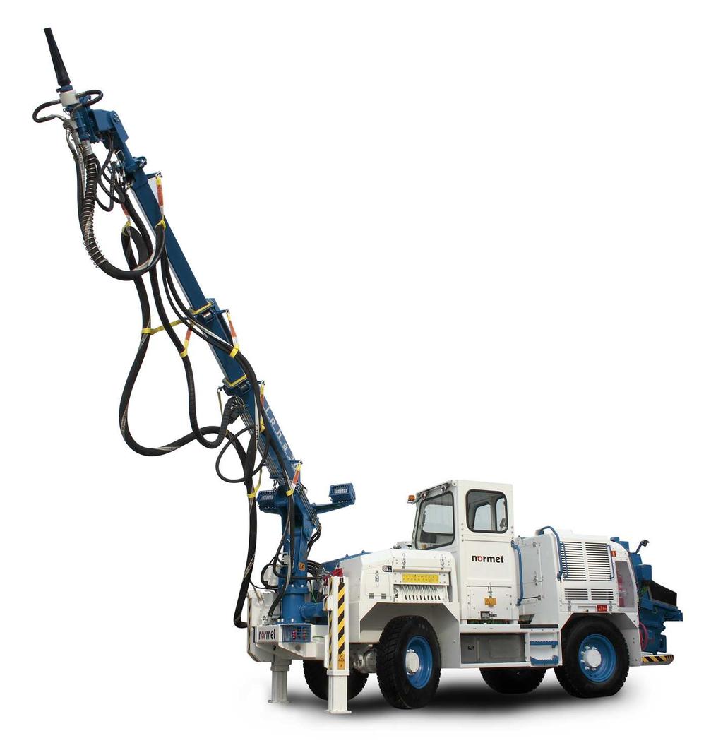 Equipment includes options and extra equipment. Features is a diesel hydraulic mobile concrete sprayer designed for tunnel profiles up to 7 m in height and 9 meters in width.