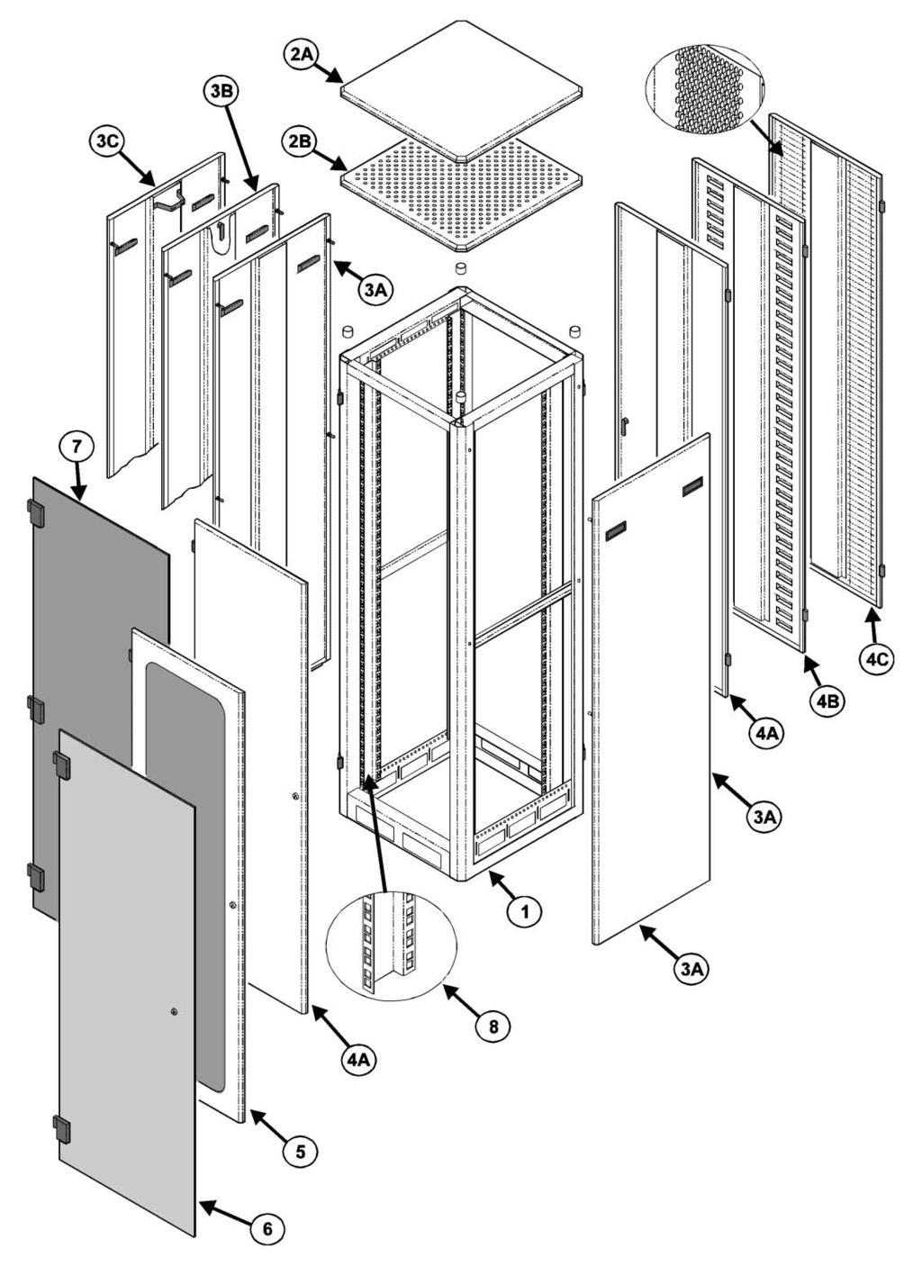 4 A Metal Door Metal doors can be fitted to the front and rear of the rack if required. The doors come ready assembled to the rack, fitted with keylocking and mounted on lift off hinges.