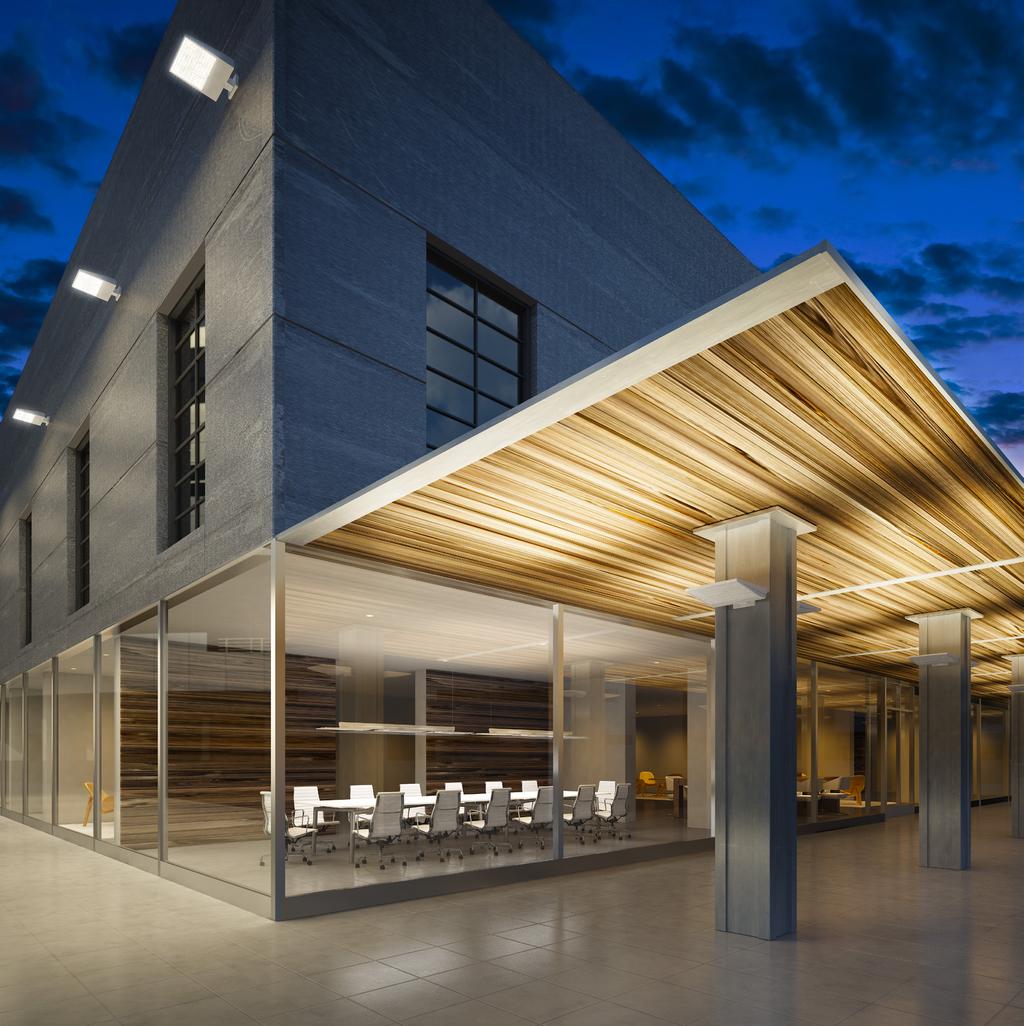 OFFICE OUTDOOR Office spaces trend toward higher ceilings and larger volumetric open spaces.