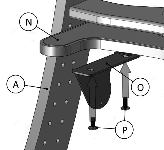 7.4 BACK REST FRAME/ARM RESTS (PLUS) Take a support bracket (O) and insert into frame side (A) at the appropriate height for the back rest to suit your client s needs.