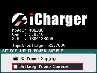 Power Supply Setup The charger boots automatically when the power is turned on and the initial interface will display LOGO, charger relevant information, power source and message etc.