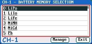 Program Add & Manage Click STOP/START-x button on the initial interface to pop up the BATTERY MEMORY SELECT window.