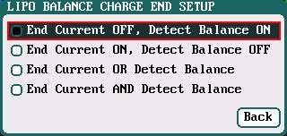 Balance Diff: 1mV-10mV; default:5mv Balance Set Point: 1mV-50mV; default:5mv Balance Over Charge: 0mV-50mV; default:0mv Balance Done Delay: 0Min-20Min; default:1min Note: If Balance Diff value is