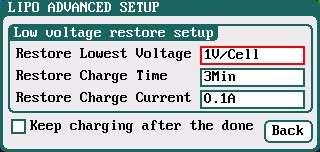 If Balance Set Point value is lower, the battery will be closer to the setting cut-off voltage and the time taken will be longer before the program ends.