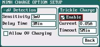 0V. Tick Trickle Enable Enable to activate trickle charge and set the parameters, after setting click" " to return to the previous interface. Trickle current: 0.02A-1A; default: 0.