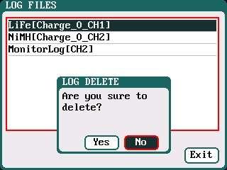 Select Delete to pop up the LOG FILE DELETE dialog box, Select Yes to delete this file, select No to cancel.