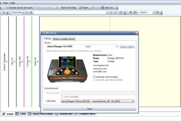 communication Port; 4) Start icharger charge/discharge mode, then click Start