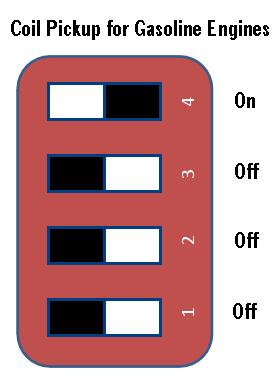 1.4 Switch Bank B Settings for Gasoline Engines: If a tachometer reading is taken from a gasoline engine s ignition coil, have switch #4 ON and all other switches in the OFF position. Figure 4.