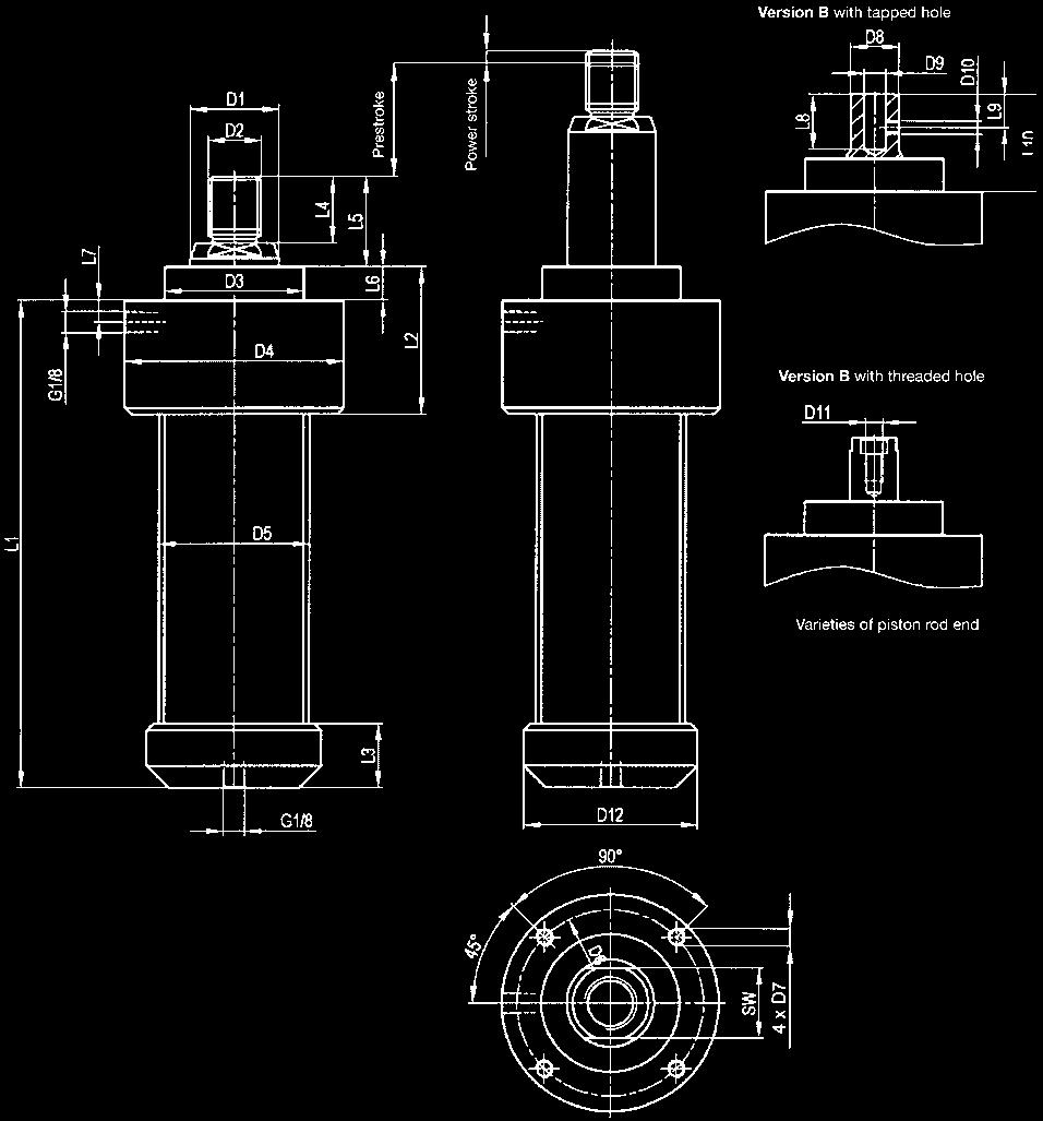 example: MZ R B 40 50 Hub Piston Ø Design B (with fitted borhole); Design G (with thread) Round cylinder Type Standard fast strokes: 50; 100; 150 mm (power stroke of 6 mm not included) Further