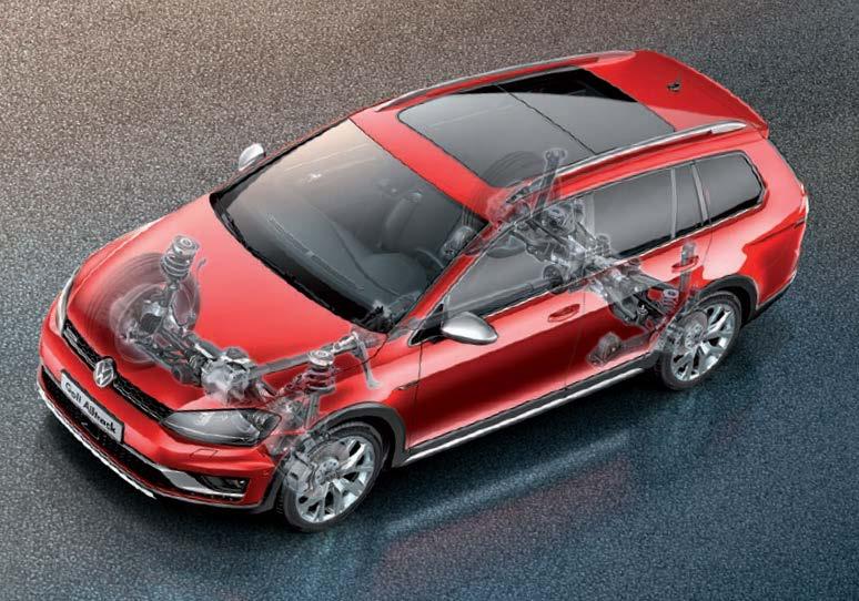 In normal driving, the Alltrack acts like a front-wheel-drive car for better fuel economy, but as soon as the system detects wheel slip, the drive torque can shift to the rear wheels.