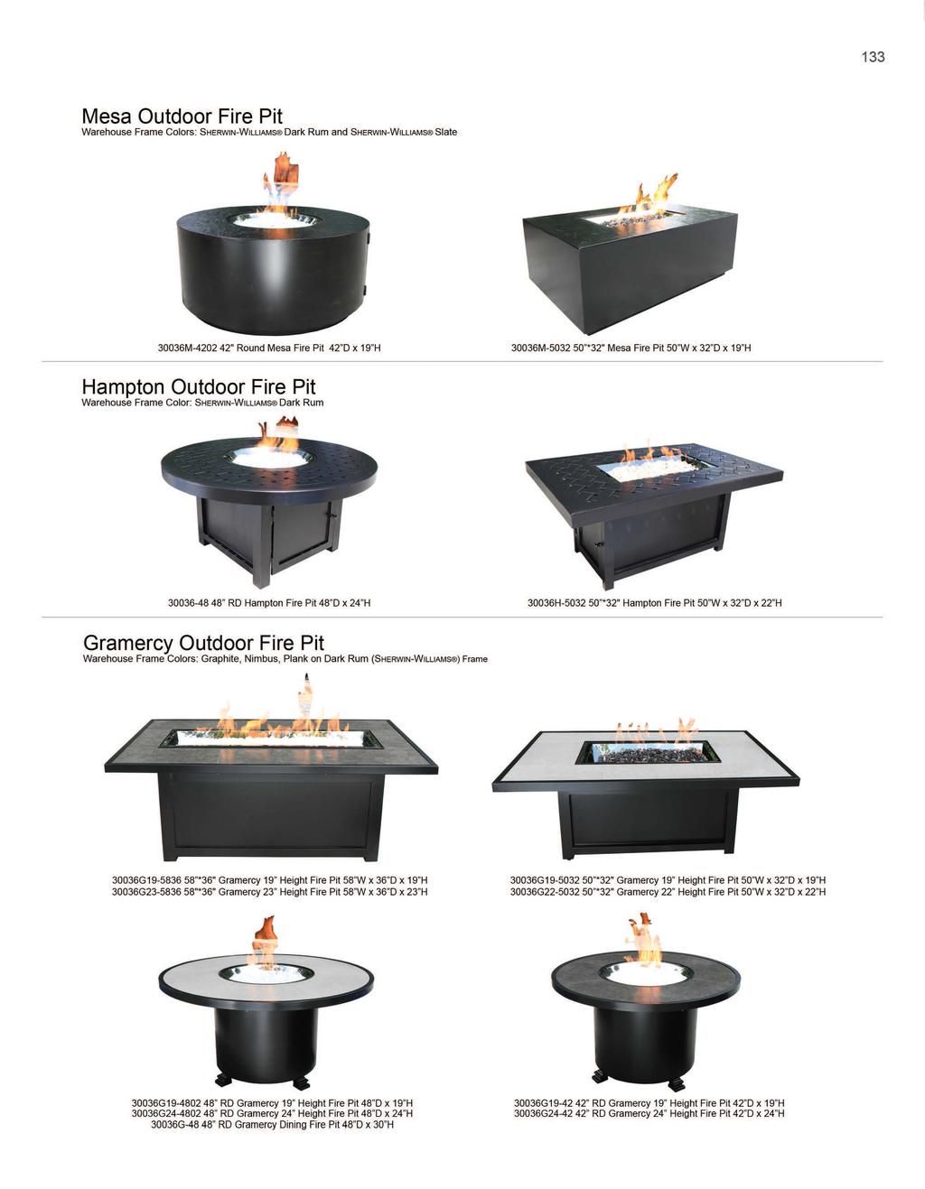 133 Mesa Outdoor Fire Pit Warehouse Frame Colors: SHERWIN-WILLIAMS Dark Rum and SHERWIN-WILLIAMS Slate 30036M-4202 42" Round Mesa Fire Pit 42"D x 19"H 30036M-5032 50',.