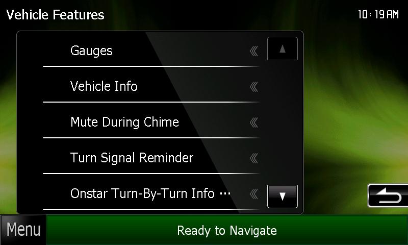 CHANGING THE SETTINGS CHANGING THE SETTINGS (Continued) To change the behavior of the vehicle s warning chime or information chime, press on the Mute During Chime tab.