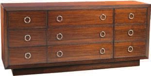 in. 9 drawers Shown on Pages 10 and 42 458-621 BERGMAN GLASS TOP NIGHTSTAND Overall Size: 38W x 20D x 29H in.