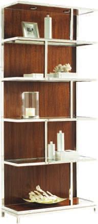 Metal frame; 4 glass shelves, wood top and bottom panel; wood back panel; 2 halogen lights with 3 way touch button Shown on Pages 2, 16, 26, 36, 38, 39, 41 and 51 LL7128-44AA