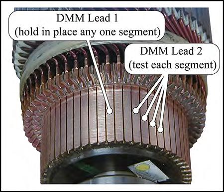 Motor SEM Inspect the armature windings where they loop back at the opposite end of the commutator.