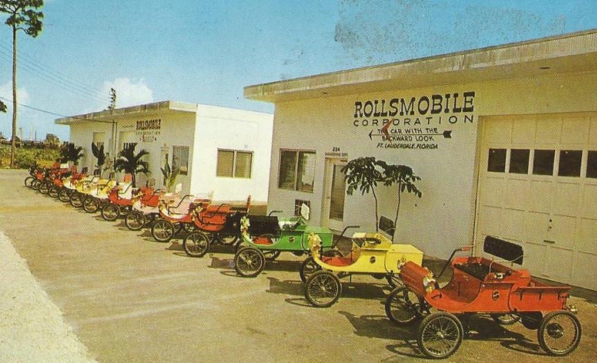 I have attached a couple of pictures. One is the 1901 Rollsmobile that I have and the other is an interesting picture of a post card that showed the Rollsmobile factory in Florida.