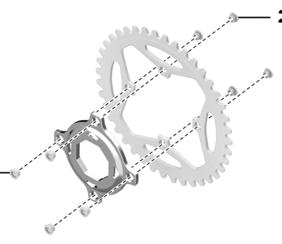 Reassembling the chain wheel and spider Assemble the spider and chain wheel before installation on the drive unit. Pay attention to the correct length of the chain wheel screws ().
