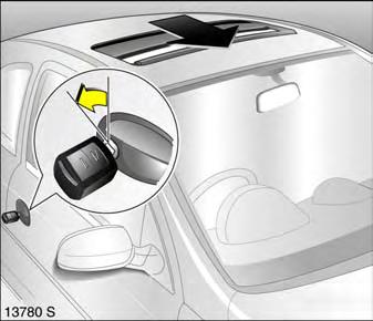 Closing sun roof from outside Hold key in driver s door lock in the door locking position until the sun roof