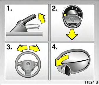 Parking the vehicle: Apply handbrake firmly, engine off, remove key, lock steering wheel, lock doors To lock, press button p or turn key anticlockwise in the lock.