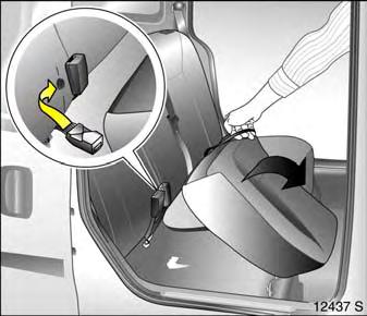 Unlock one single-piece rear seat backrest or both using pushbuttons and fold down onto rear seat. Or Remove rear, outer head restraints 3 Push detent springs to release see page 57.